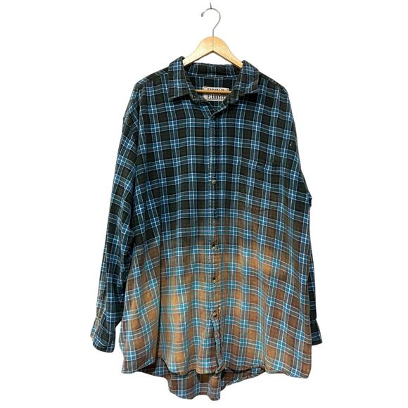 Franklin Flannels Shirt Vintage Bleach Distressed Blue Ombré Button Front 2XL - Picture 1 of 6
